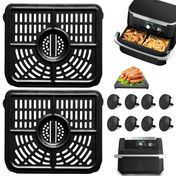 GWY Air Fryer Grill Pan for Ninja Foodi 11 Quart 7-in-1 MegaZone XL FlexBasket Air Fryer, 2 Packs Replacement Air Fryer Crisper Plate Grill Plate Tray Accessories with Rubber Bumpers , Dishwasher Saf