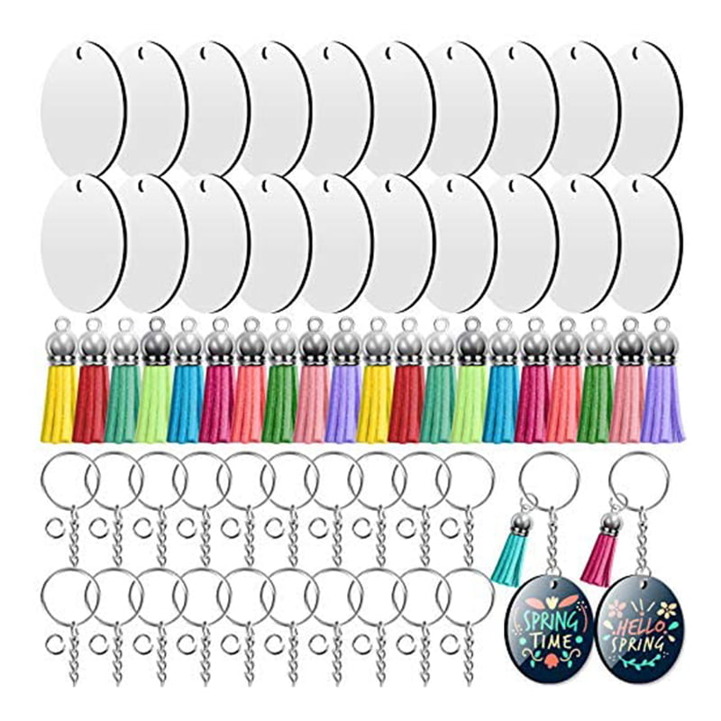72 Including Round Sublimation Pendants Ornament with Key Chains and Colorful Tassels for DIY Keychain Decoration Crafts Making Sublimation Blank Keychains Set 36 Pieces