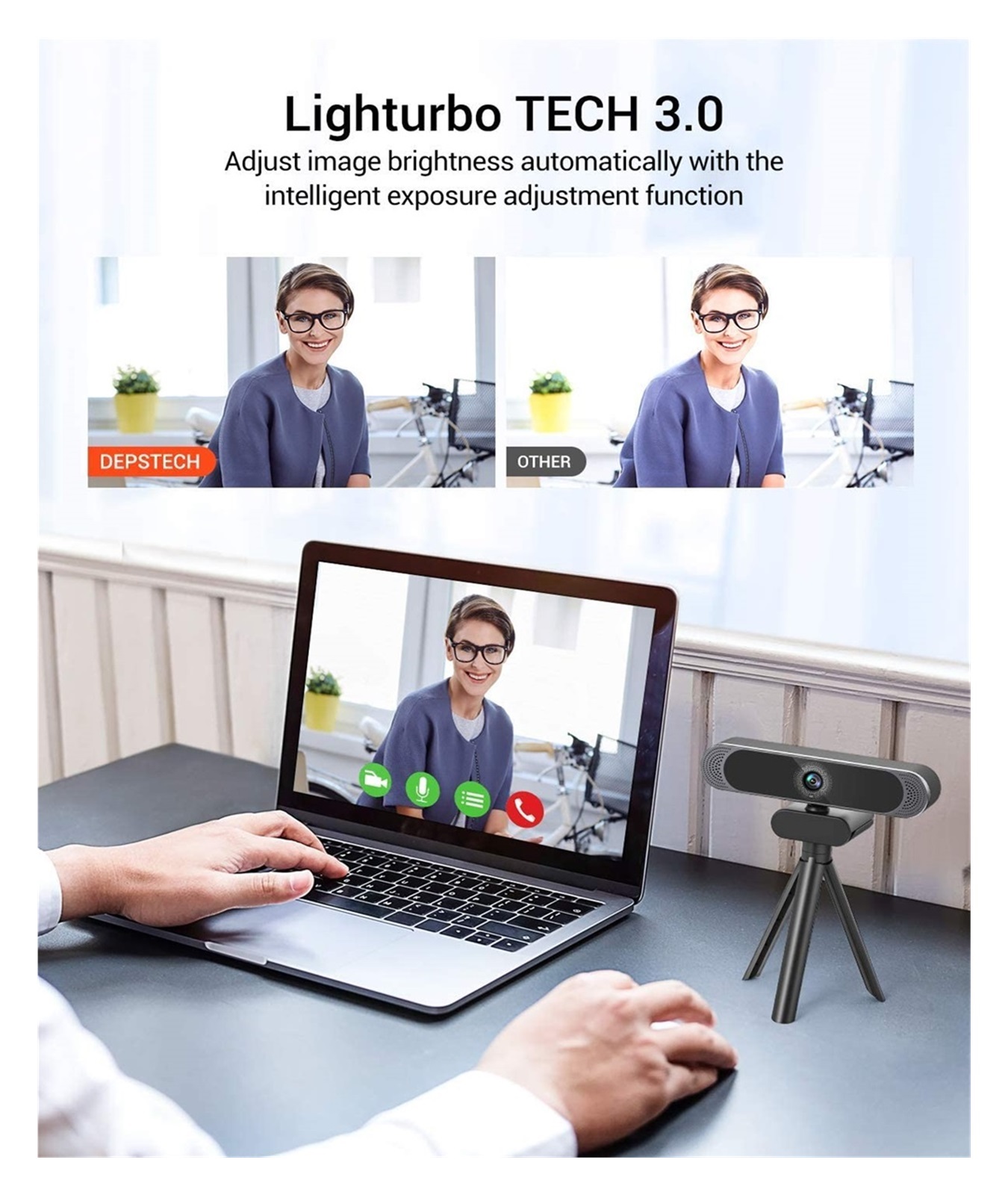 4K 8.0MP Webcam 3840x2160 30fts With Autofocus Lens/ Dual Mics/ Privacy Cover/ Tripod For For Laptop PC for Conferencing, Live Streaming, Recording ,HD Video