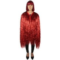 HPO Adult Unisex Red Tinsel Festival Jacket – Thin Shiny Coat with Loose Fit for Fancy Dress Cosplay Costume