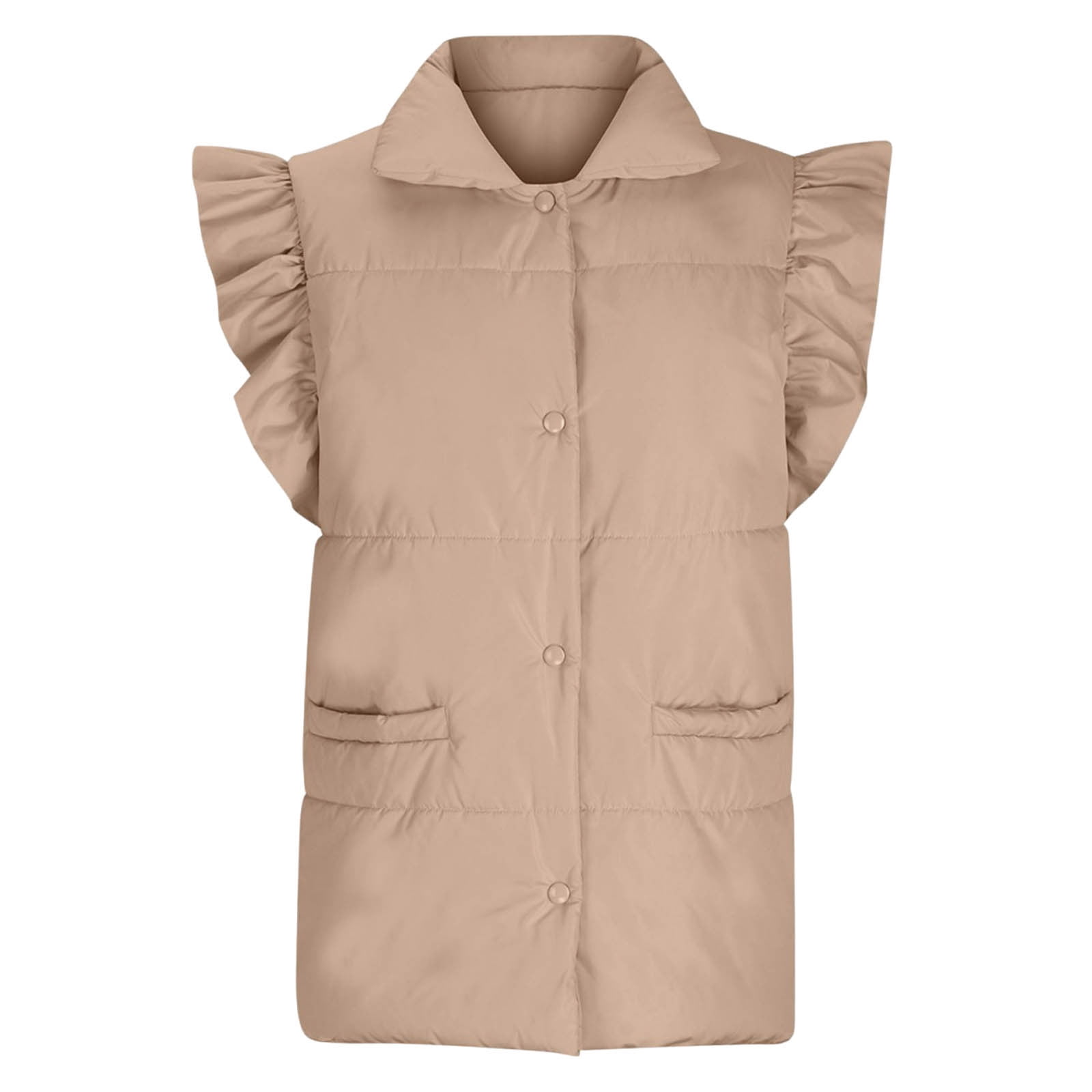 Lenpel Women's Padded Vests Button down Ruffle Sleeveless Puffer Jackets Lightweight Winter Coat with Pockets