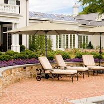 Renwick 11' Tan Solid Print Octagon Market Patio Umbrellas, Adjustable Tilt