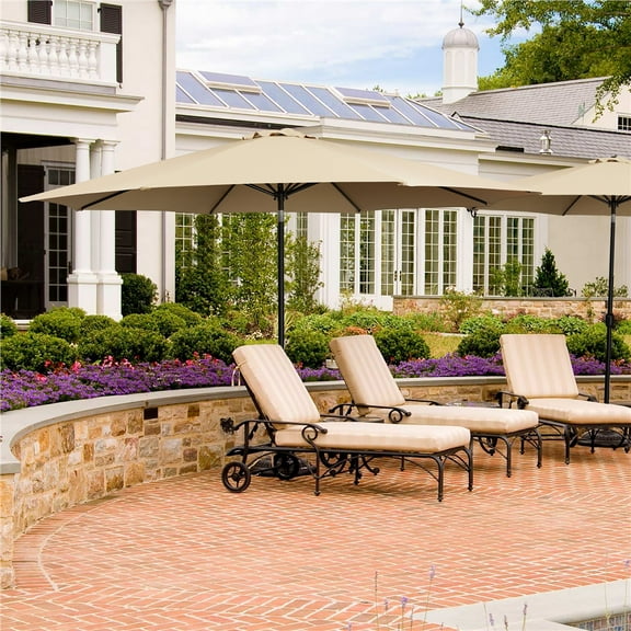 Renwick 11' Tan Solid Print Octagon Market Patio Umbrellas, Adjustable Tilt