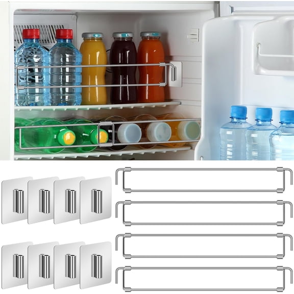 4 Pcs Rv Refrigerator Bars 12.44"-22.63" Adjustable Stainless Steel RV Fridge Tension Rods Refrigerator Accessories Extendable Food and Drink Stabilizers Prevent Messy Spills During Travel