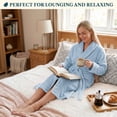 thumbnail image 6 of PAVILIA Plush Fleece Robe for Women, Soft Cozy Long Bathrobe with Satin Waffle Trim, Warm Lightweight Spa Robe, Housecoat with Pockets & Tie Belt, Light Blue, S/M, 6 of 10
