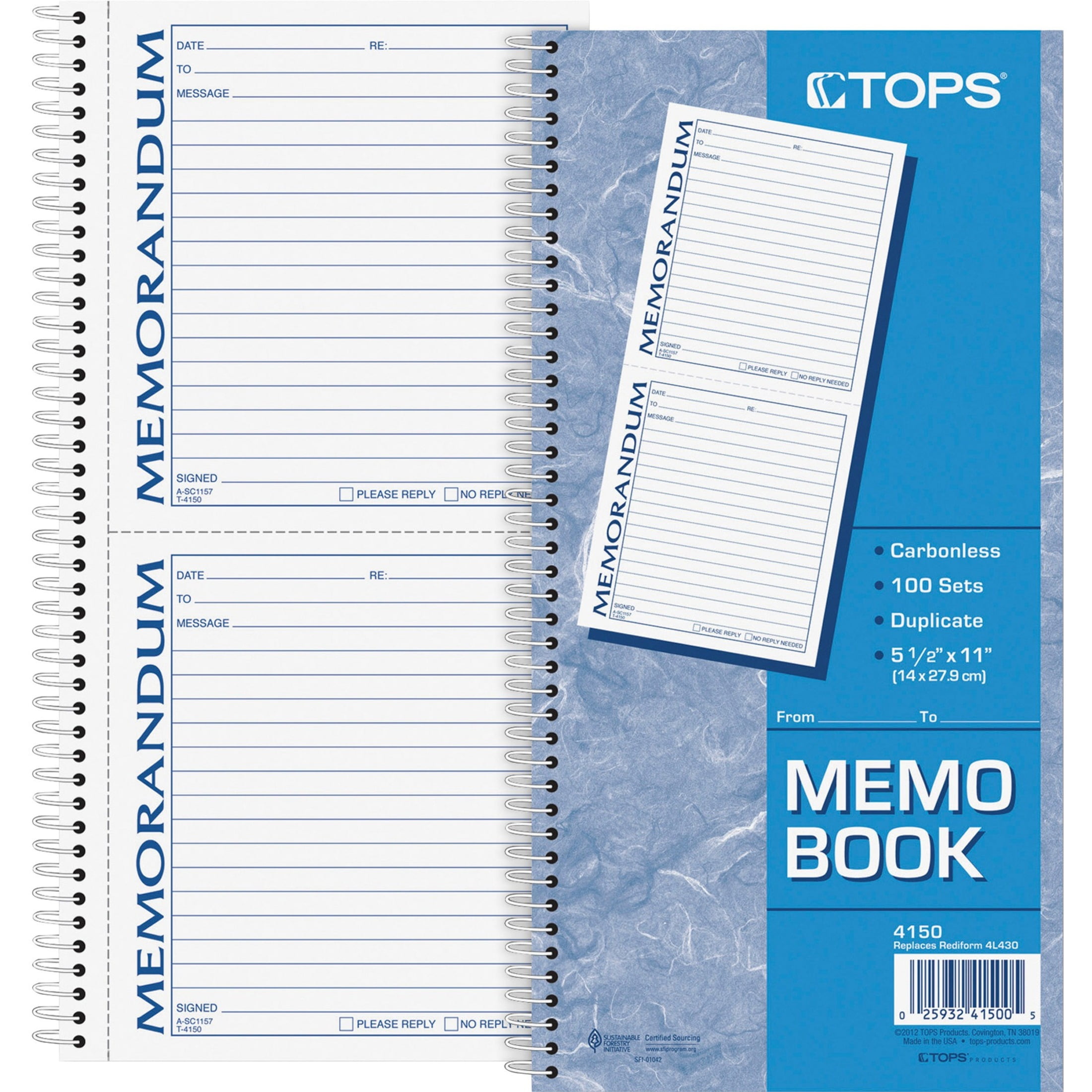 Memorandum Book, TwoPart Carbonless, 5 X 5.5, 2/page, 100 Forms