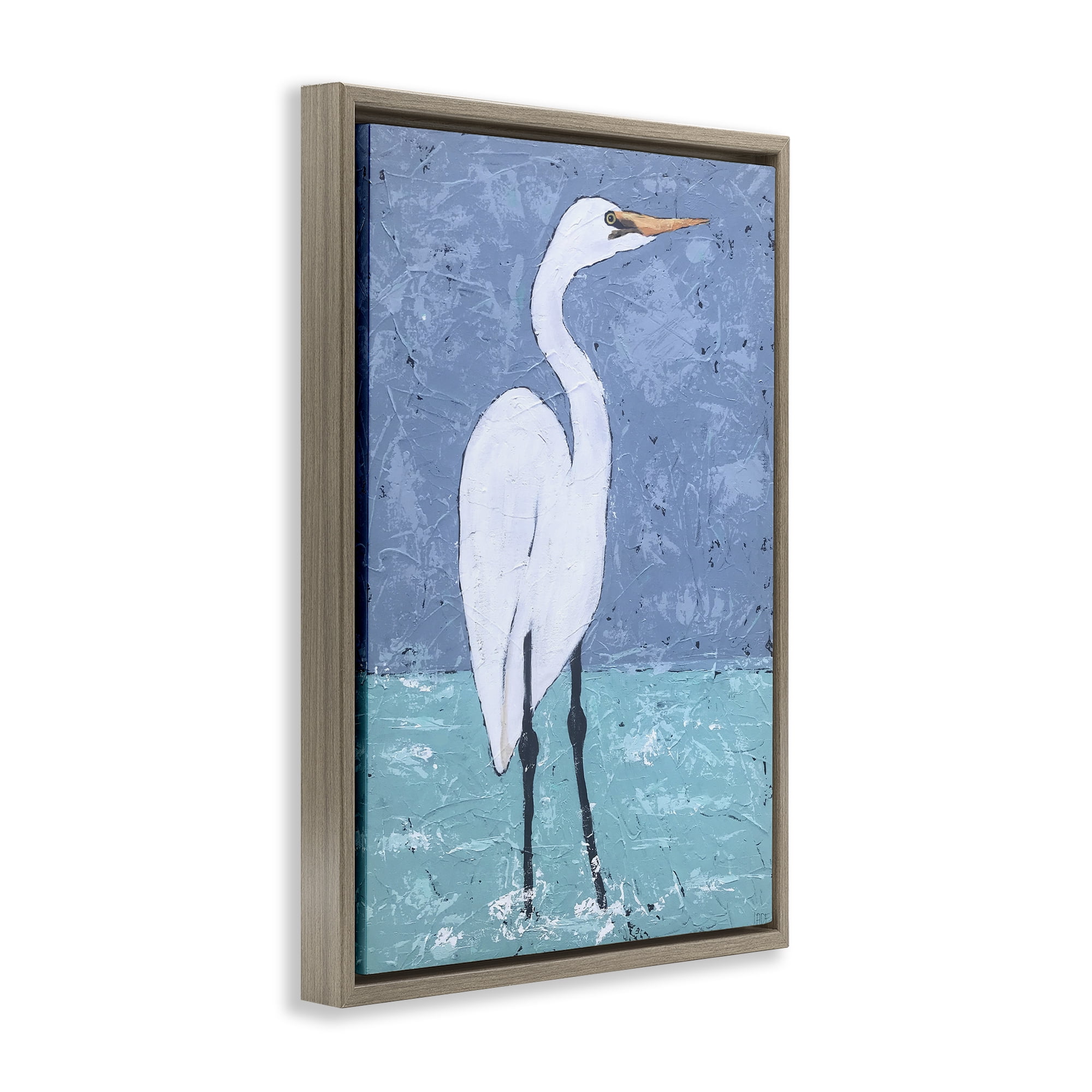 Stupell Industries Sea Heron Standing Animals & Insects Painting Brown Floater Framed Canvas Art Print Wall Art, 17 x 25