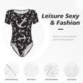 thumbnail image 4 of Bingfone Motif Ancres Justaucorps à Col Rond pour Femmes, Bouton Pression Serré Manches Courtes, Adapté pour Fête, Sport, Usage Quotidien-Moyen, 4 of 7