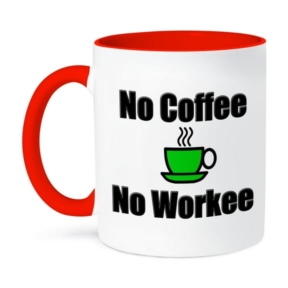 3dRose, No Coffee, No Workee, Green, 11oz Two-Tone Red Mug