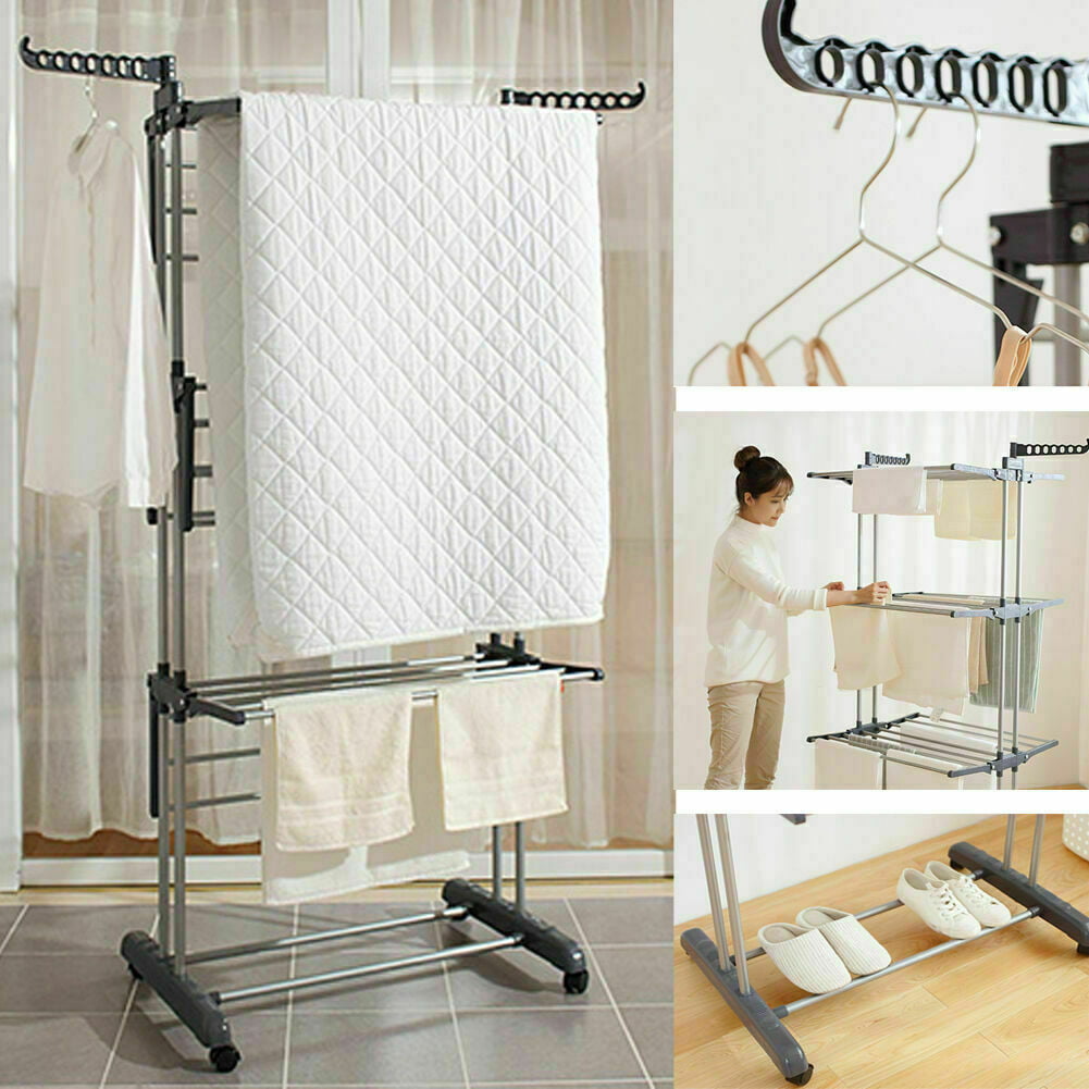 EBTOOLS 3 Tier Clothes Drying Rack Folding Stainless Laundry Dryer