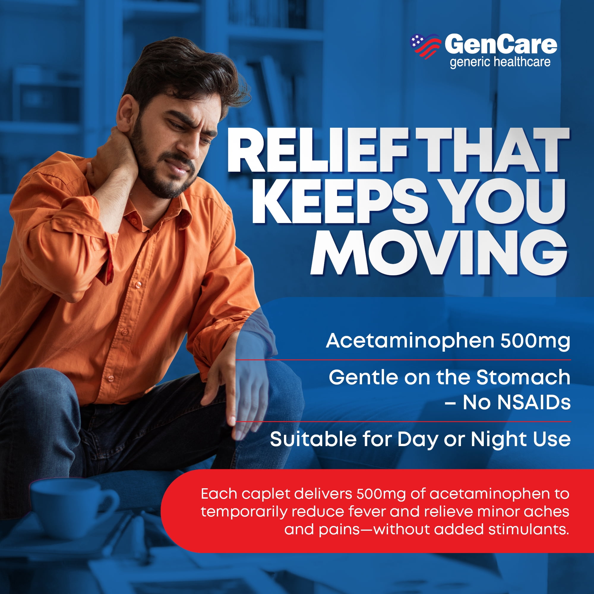 GenCare Extra Strength Acetaminophen 500mg Pain Relief Fever Reducer, 300 Caplets
