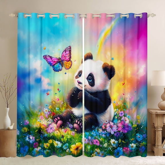 Castle Fairy Panda Black Out Curtains,Flowers Butterfly Curtains Pack of 2 (42x63 Each)