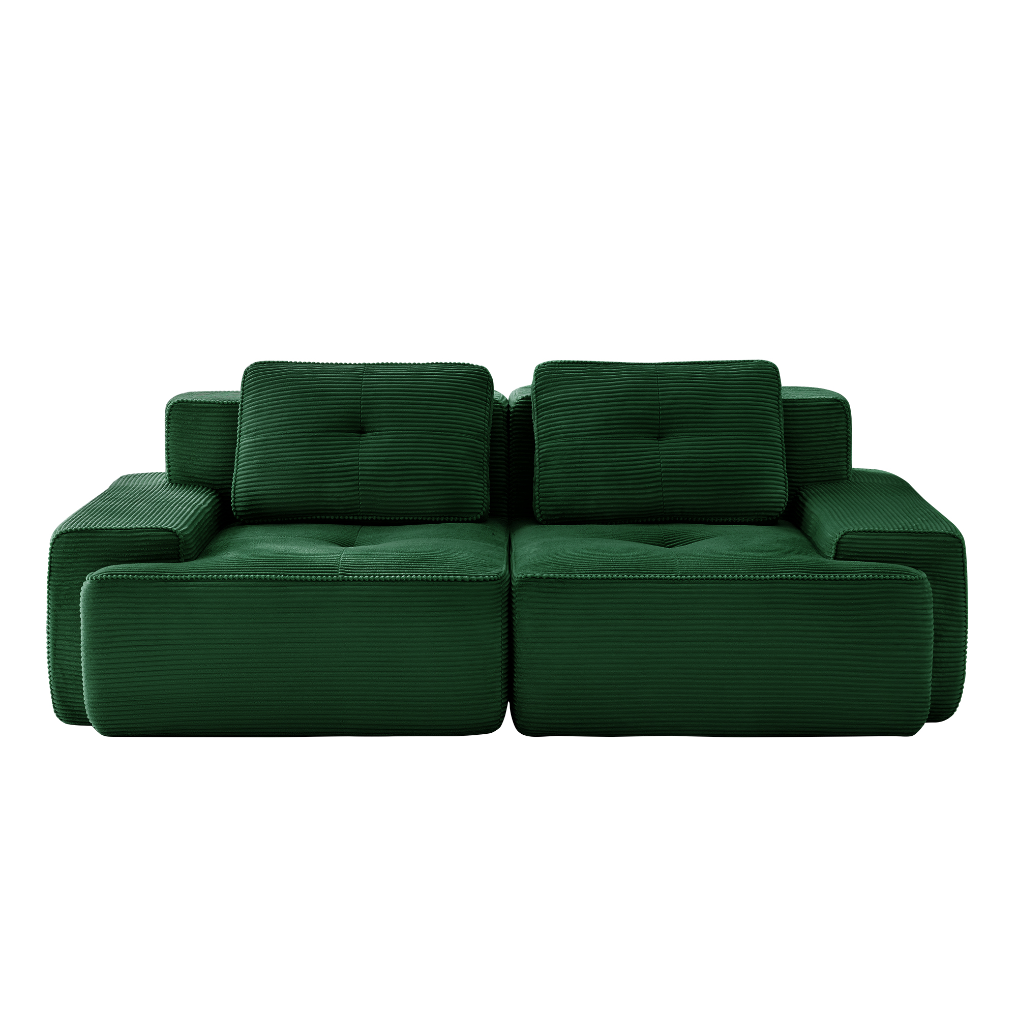 Aukfa Corduroy Modular Sectional Sofa; 29.5" Deep Seat Loveseat, Pearl-Like Trim, Green