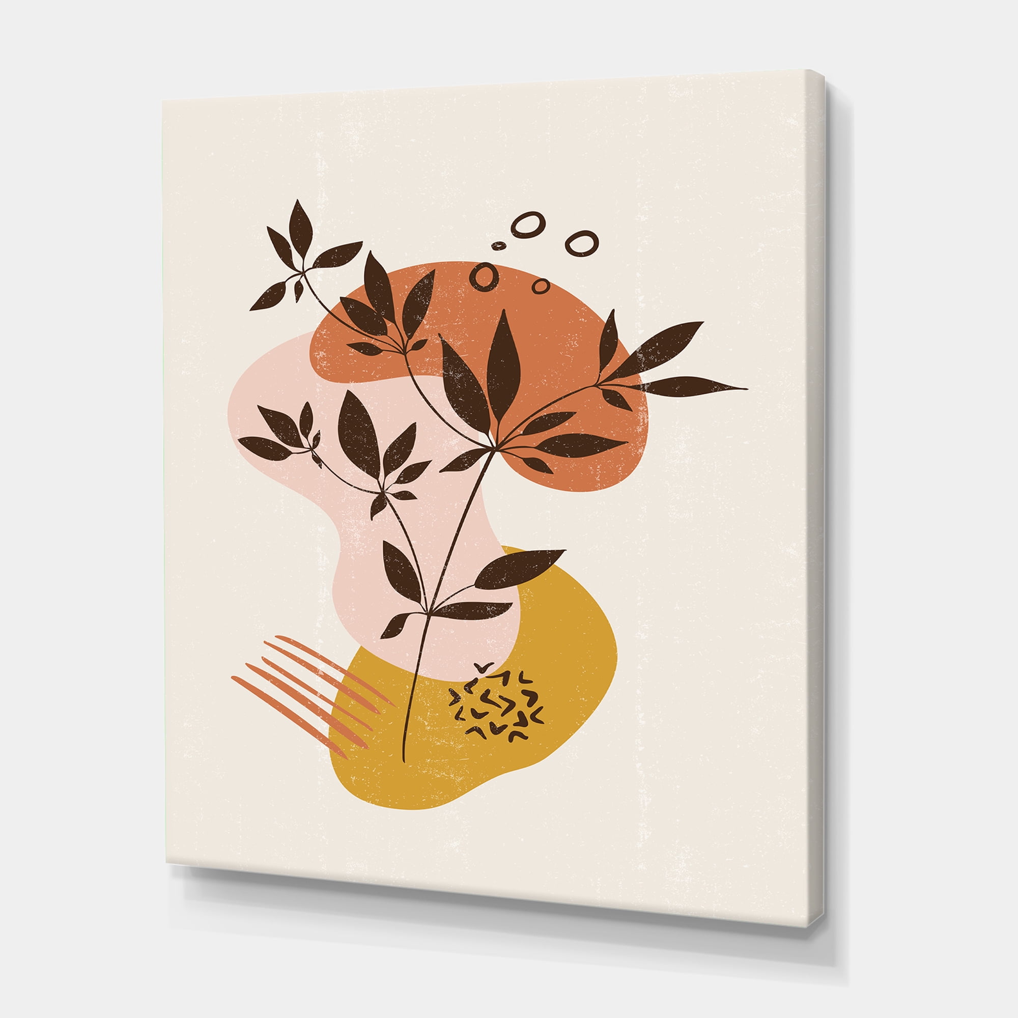 Designart ' Minimalist Shapes With Ancient Plant II ' Modern Canvas Wall Art Print