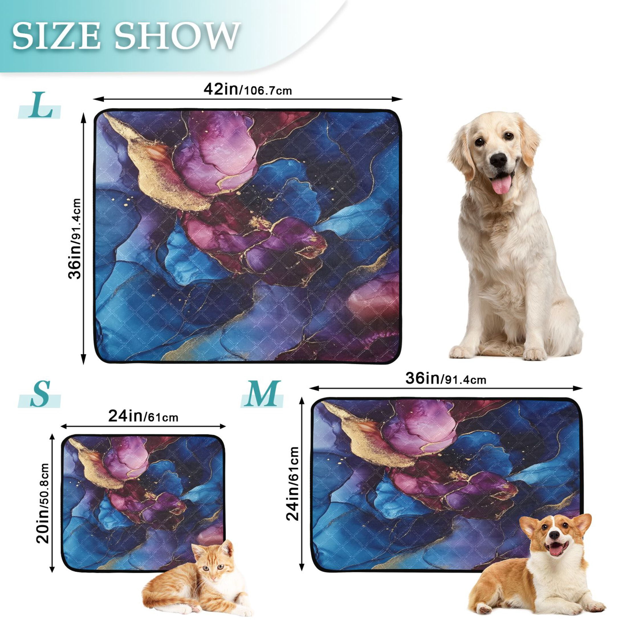 Qxltty Blue Gilt Marbles Cat litter Pads Pet Set of 3 Diaper Mats Center Anti-leakage Layer Absorbent Soft and Comfortable