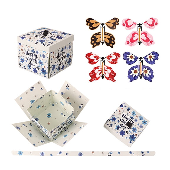 (Blue) 1Pack Flying Butterfly Surprise Gift Box Butterfly Explosion Gift Box Pink DIY Exploding Prank Case For Birthday Wedding Xmas