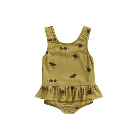 

Nokpsedcb Toddlers Baby Girl Swimwear One Piece Jumpsuit Infant Stripe Solid Color Print Pattern Sleeveless Round Neck Bathing Suit Ginger 18-24 Months