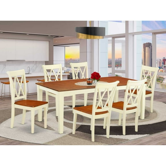 East West Furniture Dining Room Set Buttermilk & Cherry, QUCL7-BMK-W