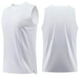 thumbnail image 1 of Camiseta sin mangas de cuello redondo para hombre, color liso, transpirable, cuello redondo, sin mangas, chaleco de entrenamiento, blusas, camisas, blusa de poliéster para hombre, 1 of 3