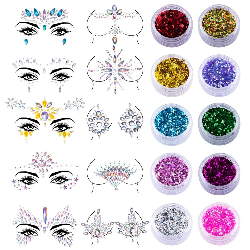 SIQUK 10 Sets Face Jewels Body Gems Stickers Mermaid Face Body Jewels