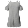 thumbnail image 2 of FashionOutfit Women's Solid Soft Stretch Asymmetrical Cold Shoulter Ruffle Sleeve Top, 2 of 3