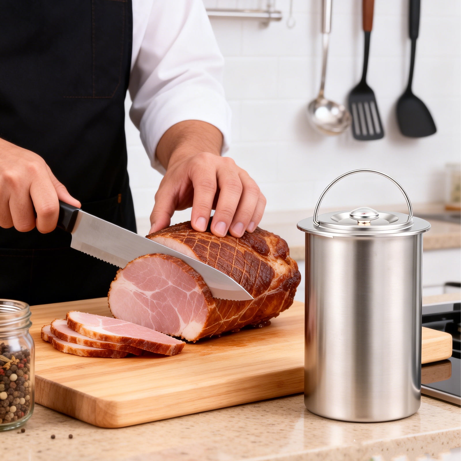 304 Stainless Steel Meat Press Cooker Ham Maker Meat Pressure Cooker Large Capacity Homemade Ham Press Maker with Thermometer and 10 Cooking Bag