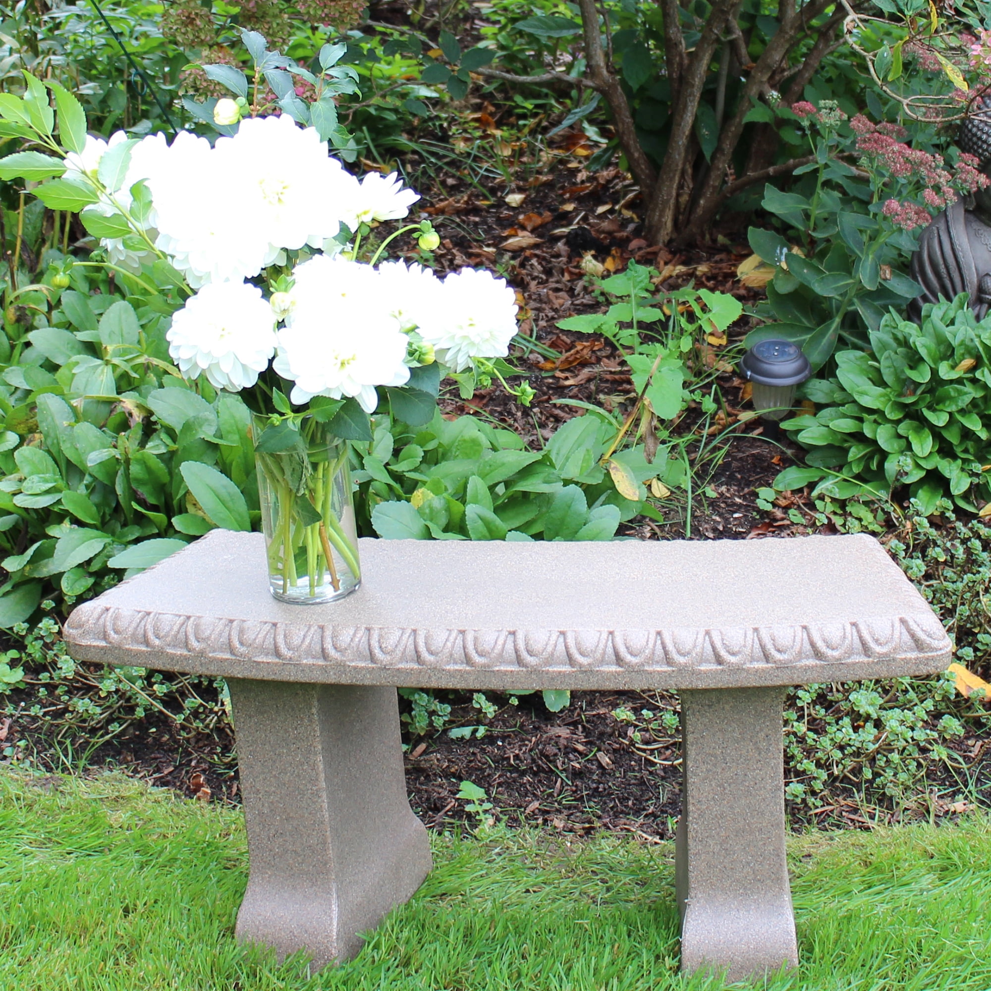 Garden Bench – Natural Granite Appearance – Made of Resin – Lightweight – 12” Height