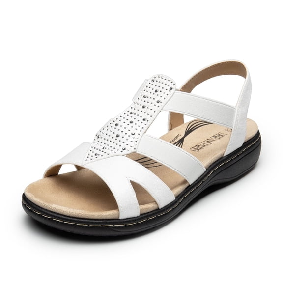 DREAM PAIRS Women's Comfortable Arch Support Dressy Flat Sandals Elastic Open Toe Walking Shoes for Summer