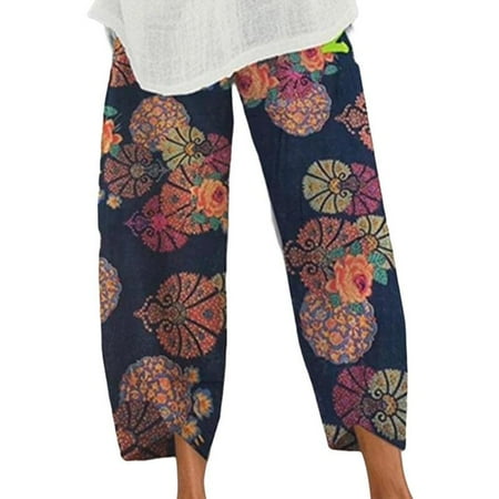 

Pants Linen Cotton Elastic Casual Wide Leg Pajama for Women
