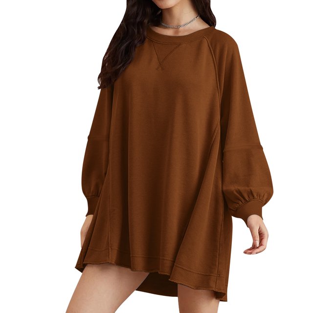 TopLLC Robe à Manches Longues Col Rond Hauteur Genou Mode Décontractée pour Femmes Chandail en Molleton Surdimensionné Robe à Manches Longues Col Rond Robes Patchwork pour Femmes Robe pour Femmes