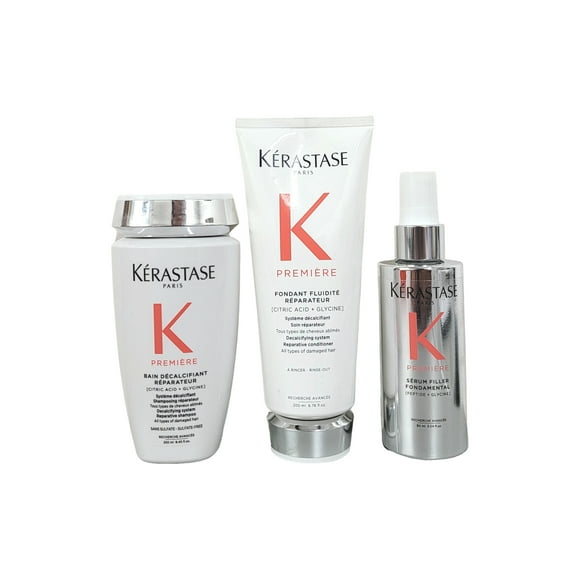 Kerastase TRIO Premiere Sulfate-Free Hair Repair Shampoo 8.5oz, Fondant Fluidite 6.76oz and Serum Filler Fondamental 3.04 oz