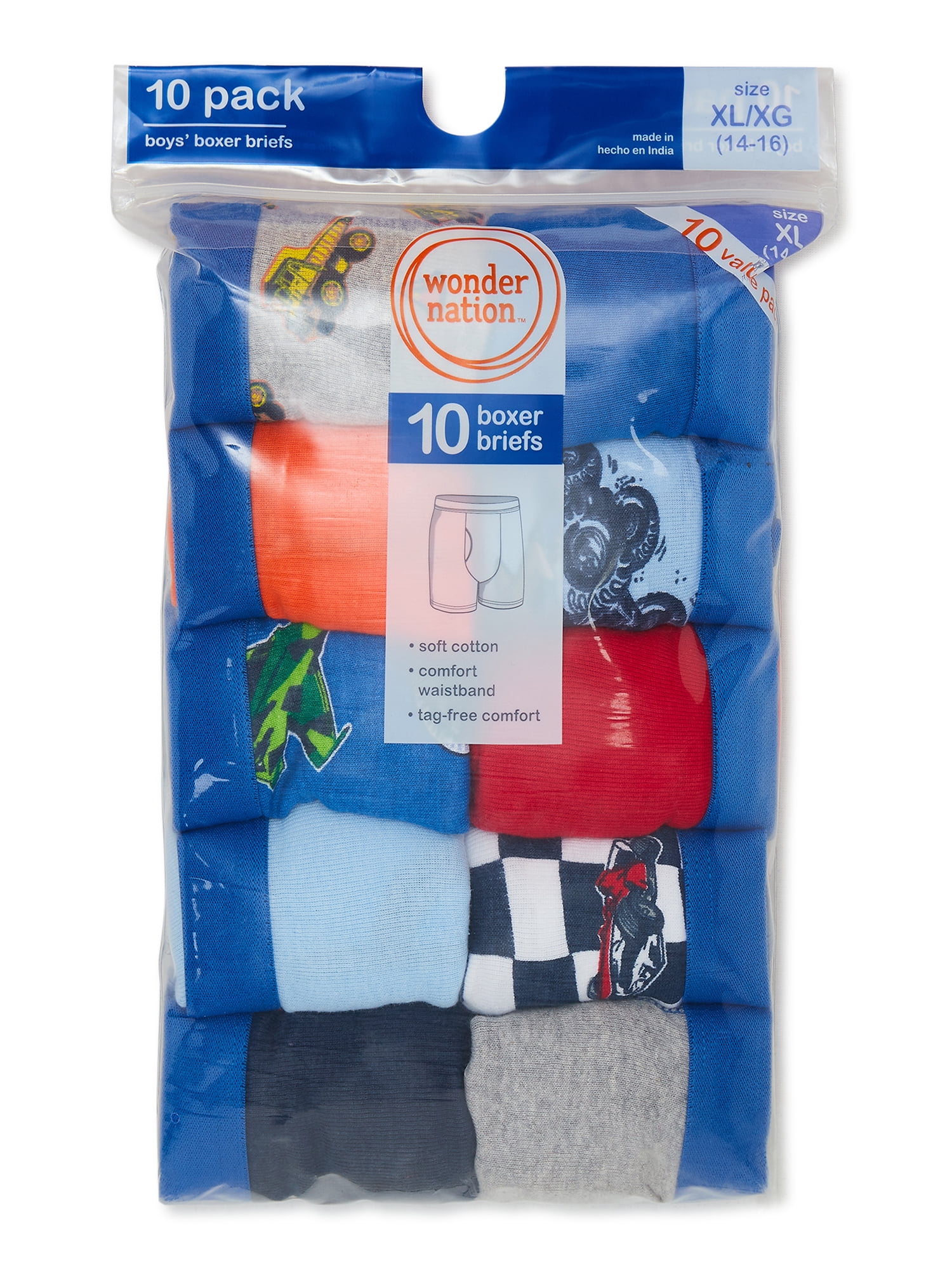 Wonder Nation Boys Underwear Soft Cotton Boxer Briefs, 10-Pack, Sizes S-XXL & Husky