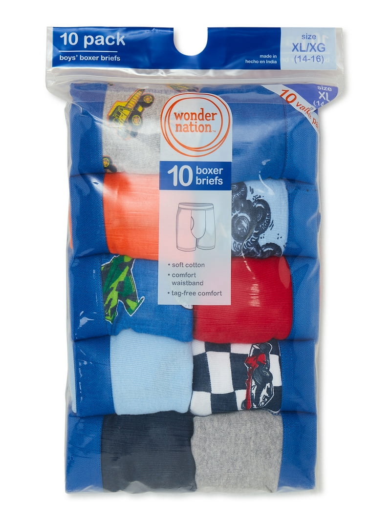 Wonder Nation Boys Underwear Soft Cotton Boxer Briefs, 10-Pack, Sizes S-XXL & Husky