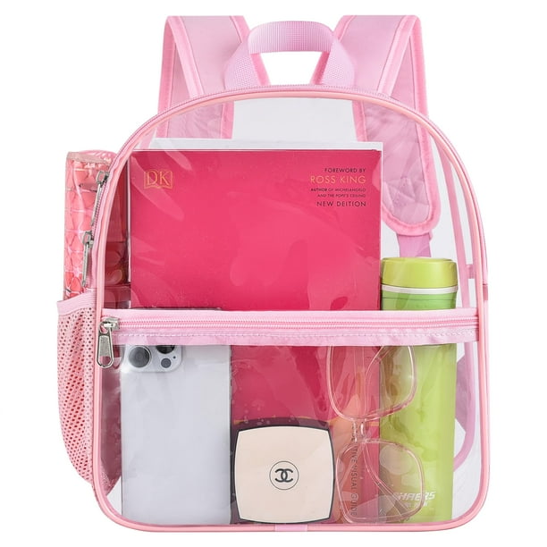 Mochila transparente aprobada por USPECLARE Stadium, impermeable, rosa