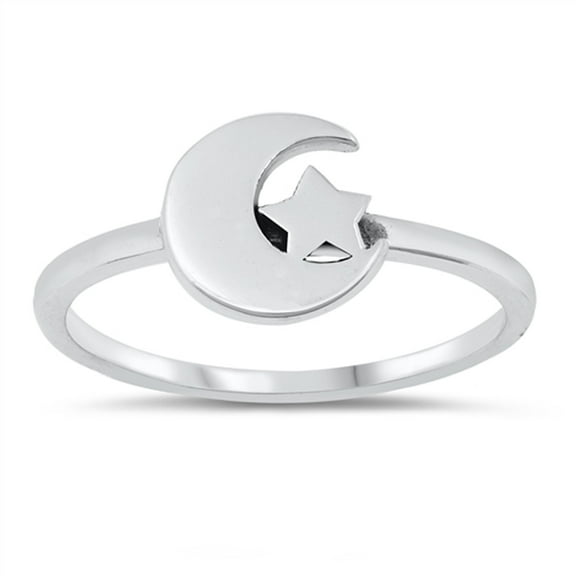 Wholesale Celestial Moon Star Space Ring .925 Sterling Silver Band Jewelry Female Male Unisex Size 9