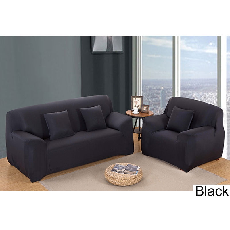 Stretch Sofa Covers for 1/2/3/4 Seats (2 Seat, Black)