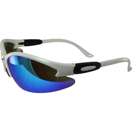 

Global Vision Cougar Motorcycle Safety Sunglasses G-Tech White Nylon Frames with Blue Mirror Lens ANSI Z87.1+