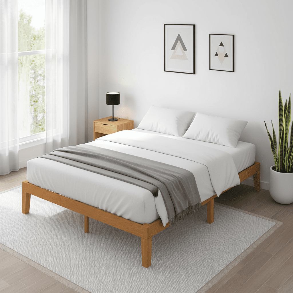 ACCVER Solid Wood Queen Size Bed Frame - 12in Natural Pine Platform Base with Wood Slats, Noise-Free & No Box Spring Needed, Natural Finish, Easy Assembly