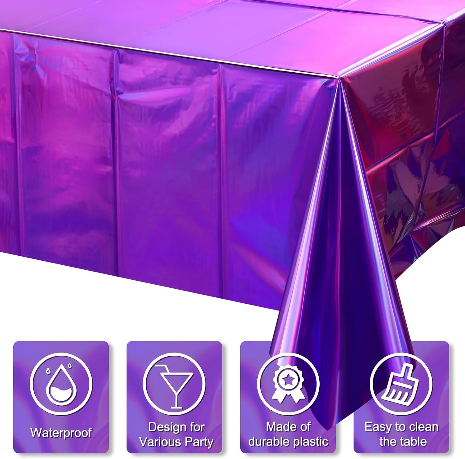 QIANJIA 4 Pack Iridescent Pink Plastic Tablecloths Shiny Disposable Laser Rectangle Table Covers,Holographic Foil Tablecloth Iridescent Party Decorations for Birthday Wedding Christmas, 54x108Inch