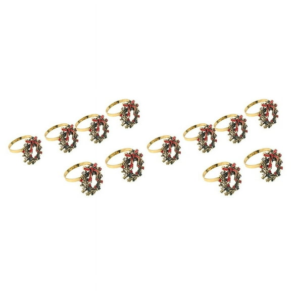 12Pcs Christmas Napkin Rings Xmas Napkin Holder Rings Wreath for Holiday Dinner Table Decoration