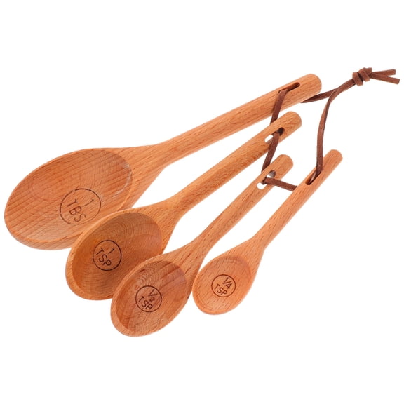 Luxshiny Wooden Measuring Spoons Set for Home Use Khaki Natural Wood Easy Clean 4 Pieces