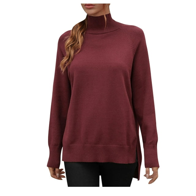 Pompotops Nouveau Chandail Uni à Col Roulé pour Femmes Liquidation