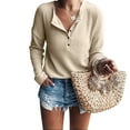 thumbnail image 3 of T Shirts for Women Casual Tops Knit Tunic Loose Long Sleeve Button Up V Neck Tee Shirt Top, 3 of 4
