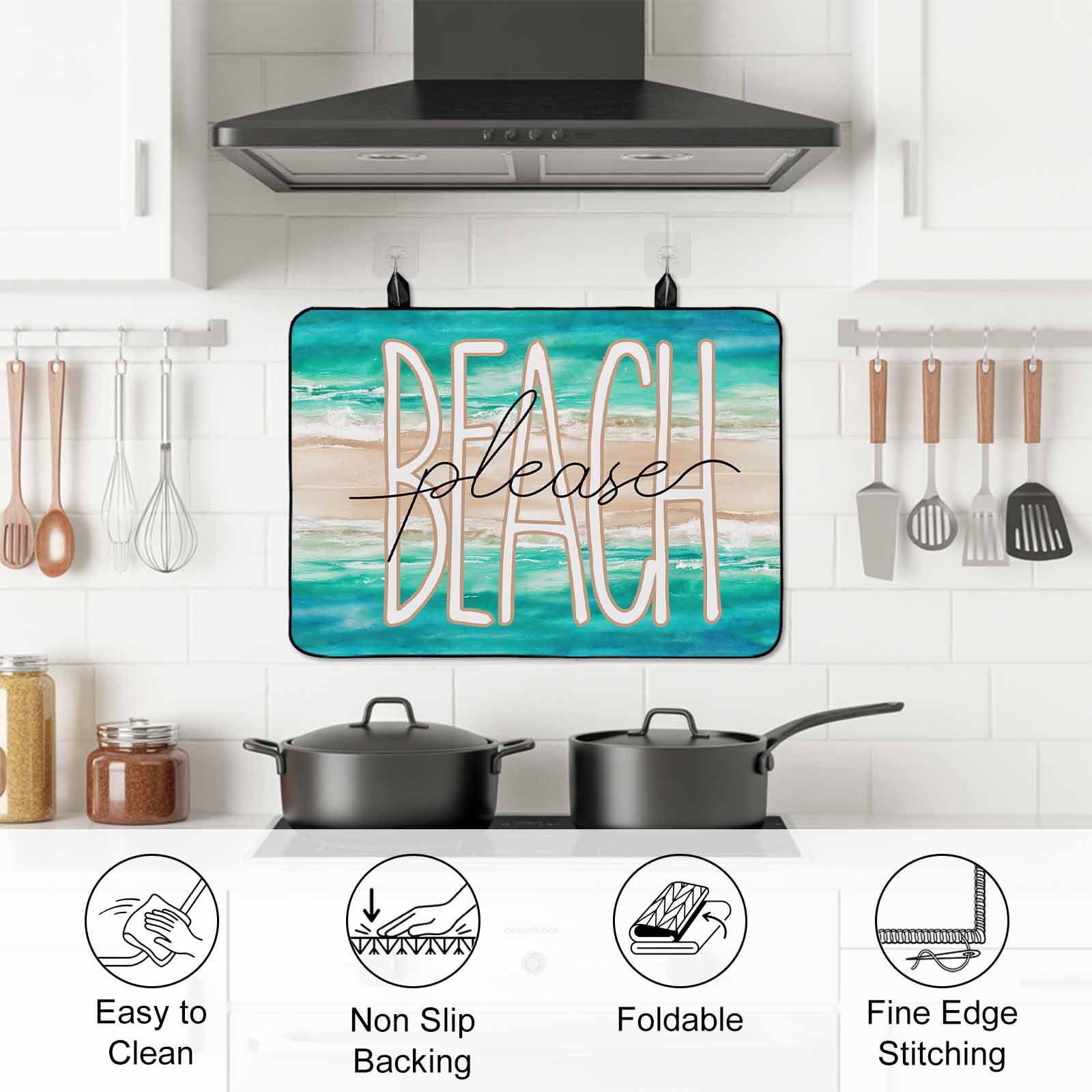 Summer Turquoise Beach Stove Top Cover for Electric Stove, Heat-proof & Non Slip Glass Top Stove Cover Protector, Sand Coastal Waves Gradient Kitchen Flat Cooktop Rubber Mat 24x21 Inches