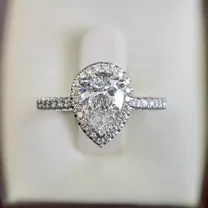 2.65 TCW Pear Lab Created Moissanite Halo Engagement Ring 14k White Gold Plated