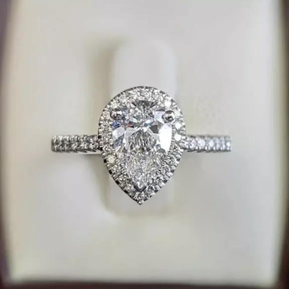 2.65 TCW Pear Lab Created Moissanite Halo Engagement Ring 14k White Gold Plated
