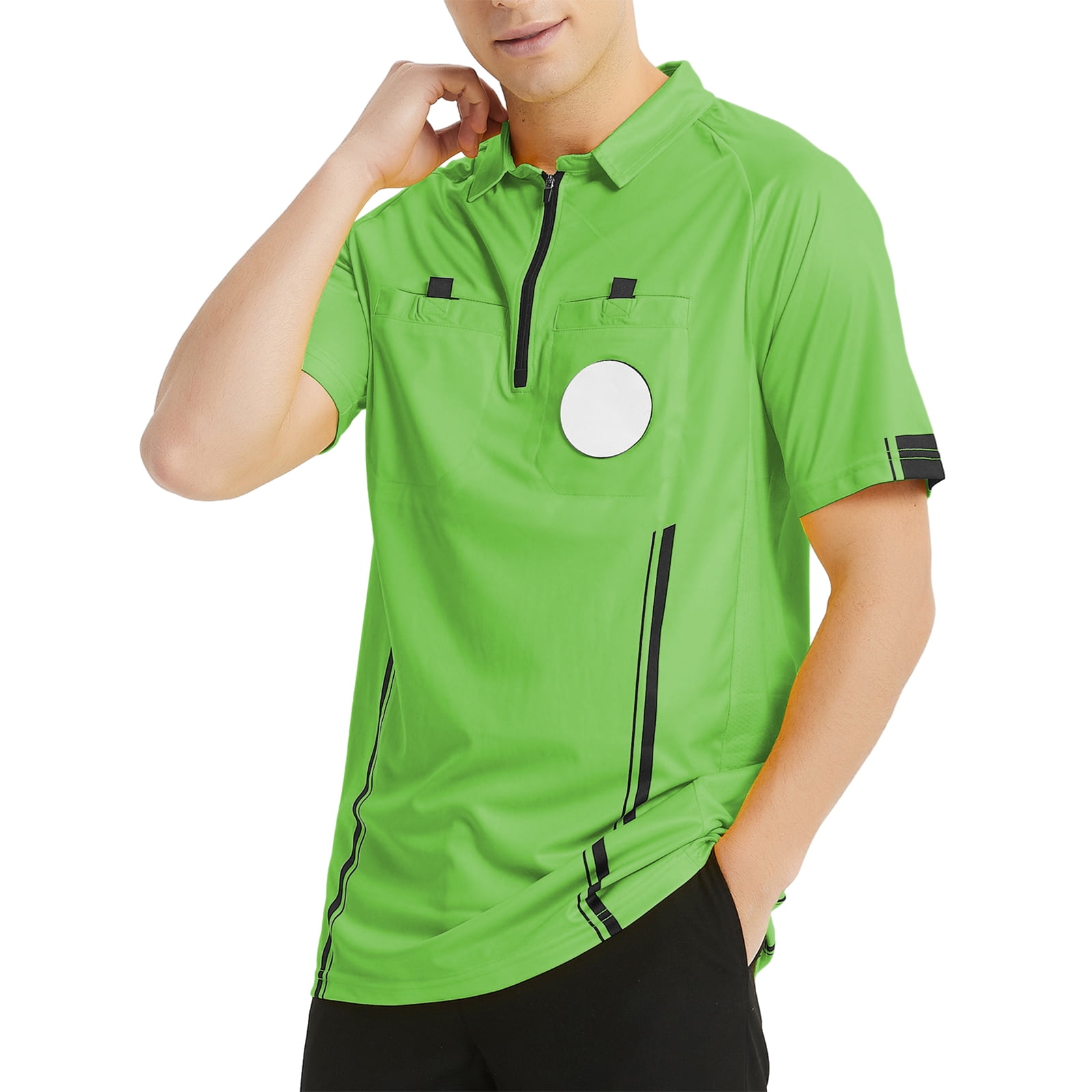 Toptie Men\'s Soccer Referee Jersey Officials Pro Short Sleeve Referee Shirts-Green-3XL
