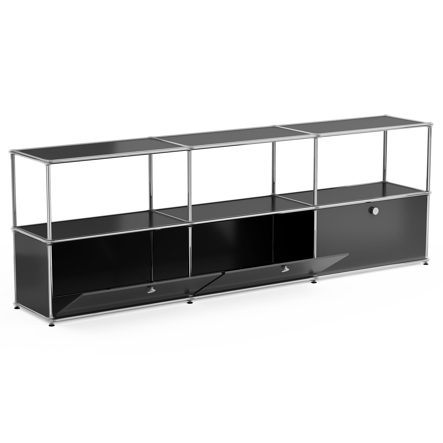 Modern TV Stand for 65-70" TV, Metal Entertainment Center TV Media Console Table with 3 Doors and Shelf, Black