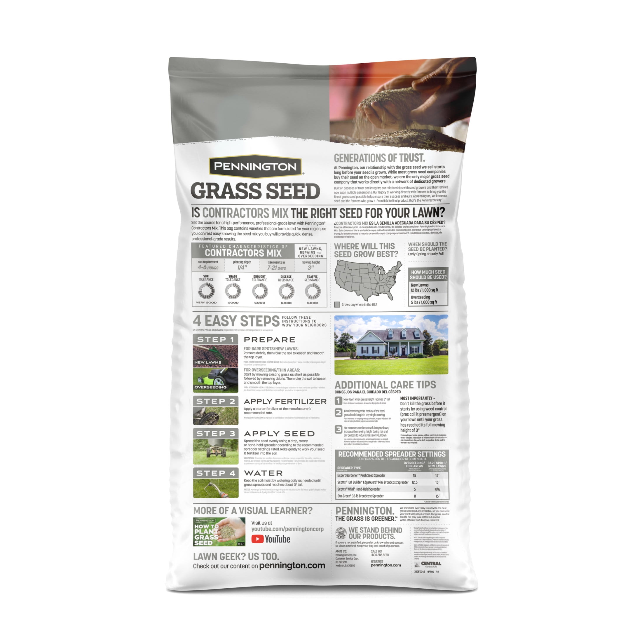 Pennington Central Contractors Grass Seed Mix, for Sun to Moderate Shade, 40 lbs.