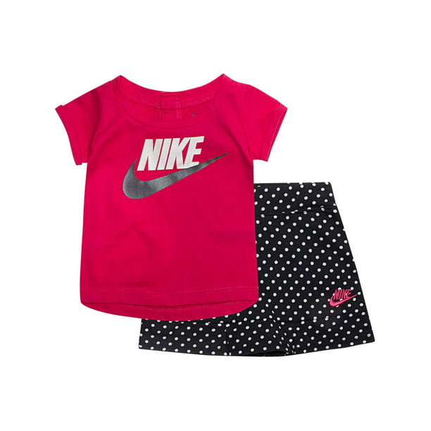 Nike - Nike Toddler Girls Outfit Hot Pink Swoosh T-Shirt & Black Dot ...